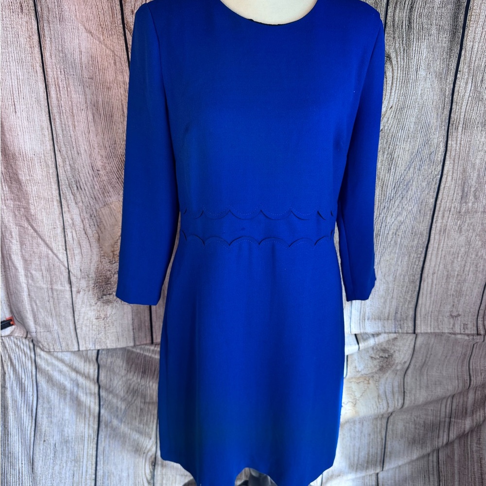 Banana Republic Cobalt Blue Long-Sleeve Scalloped Waist Dress